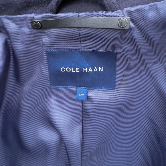 Cole Haan Navy Blue Wool Button Up Car Coat Size Small Classic Winter - Picture 2 of 12